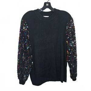 Sparkle City Multicolored Sequin long sleeve puff sweater Black Size Large